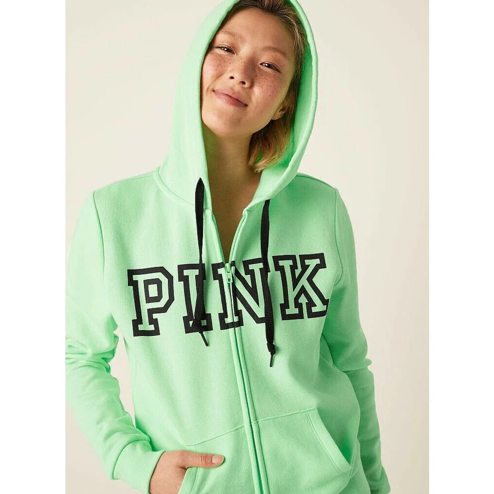 Vs Victorias Secret Pink Perfect Full Zip Hoodie Sweater Jacket Top Got A Mint L